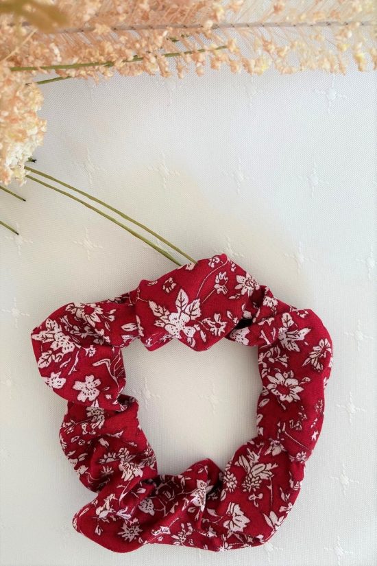 Burgundy Flowers Scrunchie